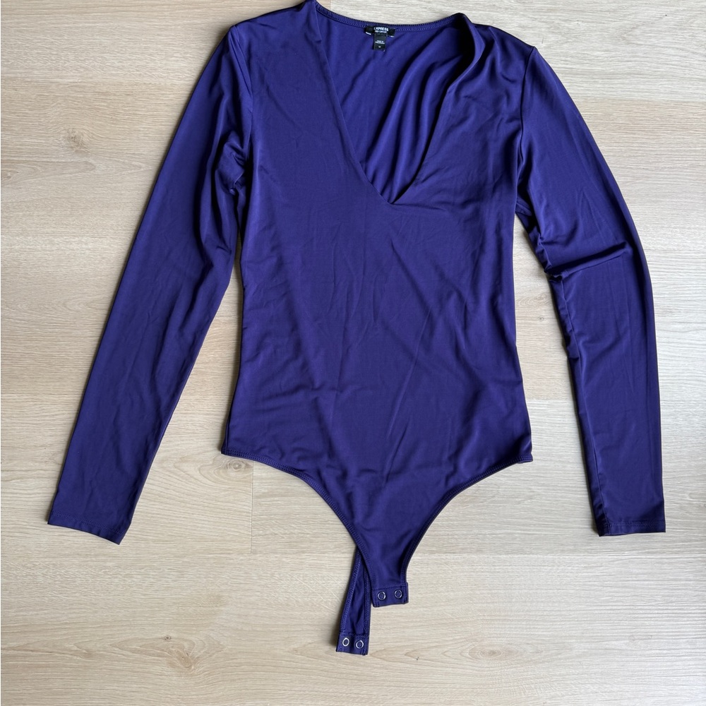 Express Deep V-Neck Purple Bodysuit